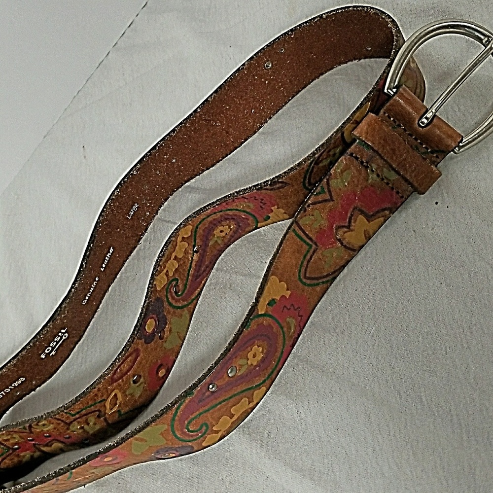 Fossil Floral Brown Leather Belt - Picture 2 of 7